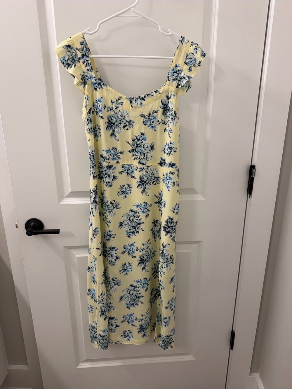 Yellow Floral Ruffle-Sleeve Midi Dress